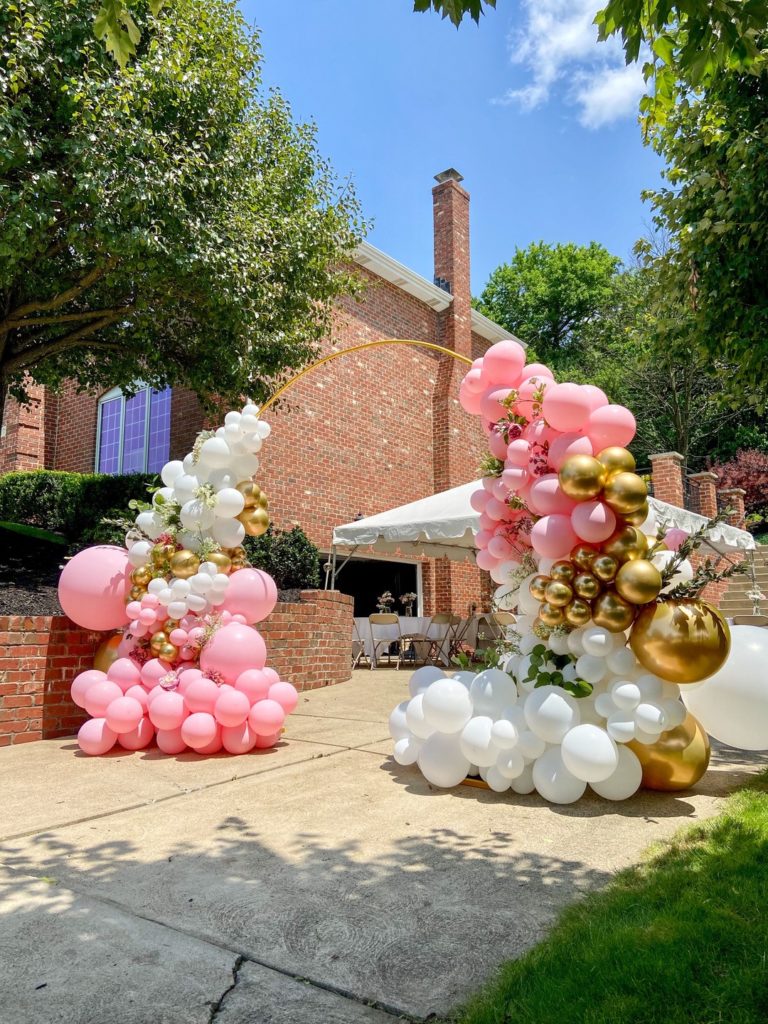 Baptism Balloon Arch, Pastel Pink Balloons, White Balloons, Silk florals